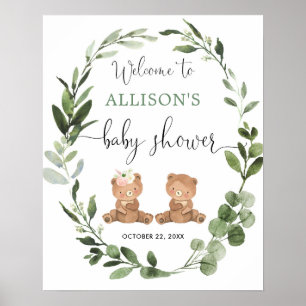 Junge Mädchen Zwillinge Teddy Bären Baby Dusche Be Poster