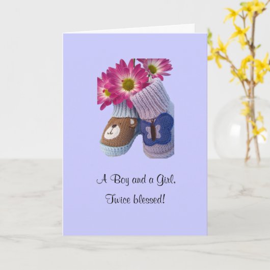 Junge Mädchen Zwillinge: zweimal gesegnet Karte (Gelbe Blume)