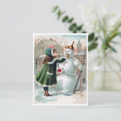 Junge Mädels machen einen Schneemann, einen Vintag Postkarte (Stehend Vorderseite)