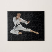 Junge Mann darstellend Karate Tritt schwarz Puzzle (Horizontal)