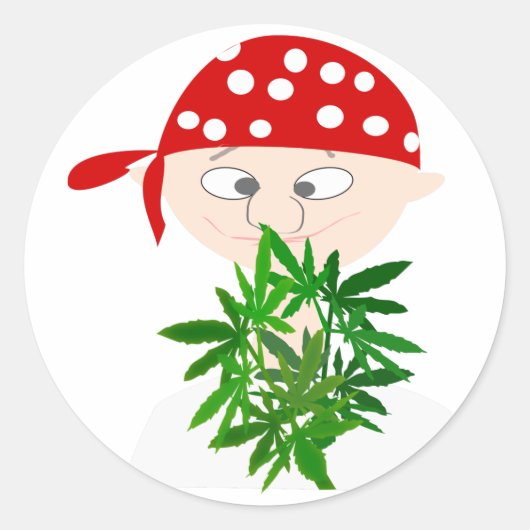 Junge Mann mit Weed Bouquet Personalisiert Runder Aufkleber (Vorderseite)