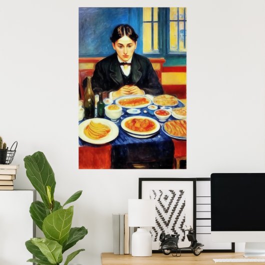Junge Mann und Abendessen am Tisch | Art der AI Poster (Heimbüro)