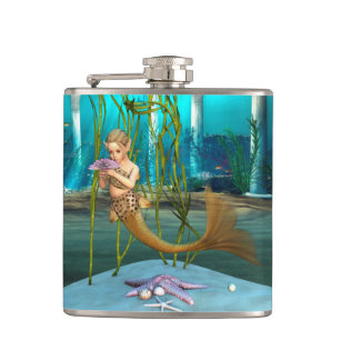 Junge Meerjungfrau Unterwasser-Fantasie für Kinder Flachmann