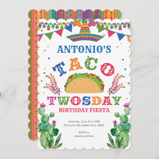Junge, Mexica Taco, 2. Geburtstag, Fiesta, 2. Einladung (Vorne/Hinten)