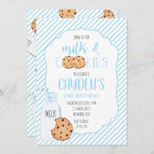 Junge Milch und Cookies blau Geburtstag Einladung