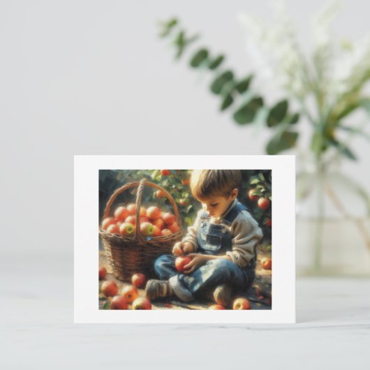 Junge mit Äpfeln, Postkarte (Stehend Vorderseite)