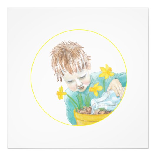 Junge mit Daffodien Fotodruck (Vorne)