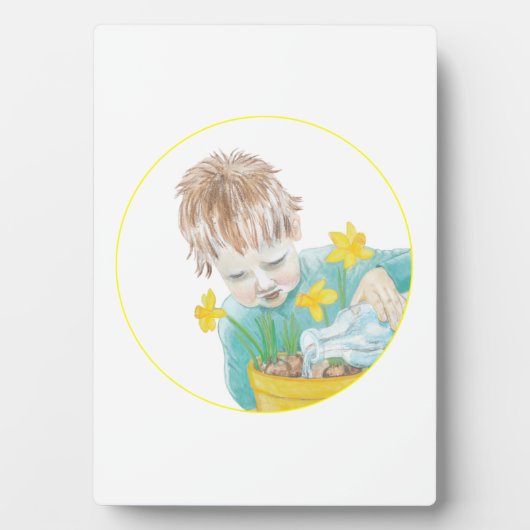 Junge mit Daffodien Fotoplatte (Vorderseite)