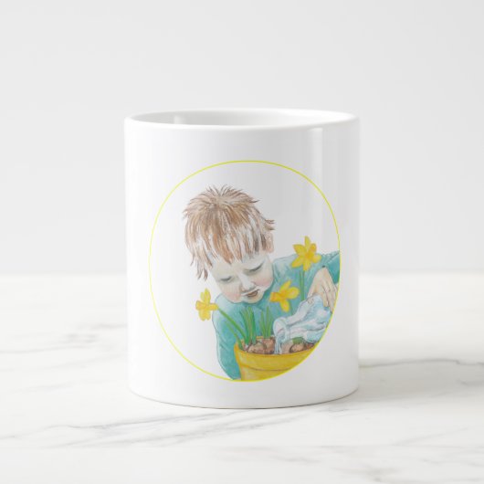 Junge mit Daffodien Jumbo-Tasse (Vorderseite)