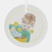 Junge mit Daffodien Ornament Aus Glas (Rückseite)