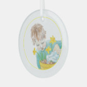 Junge mit Daffodien Ornament Aus Glas (Vorderseite links)