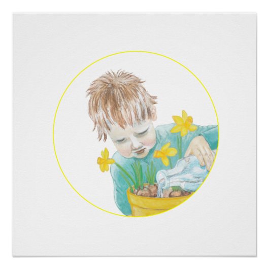 Junge mit Daffodien Poster (Vorderseite)