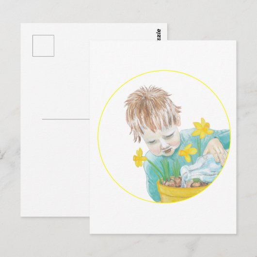 Junge mit Daffodien Postkarte (Vorne/Hinten)