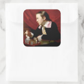 Junge mit Eichhörnchen Quadratischer Aufkleber (Tasche)