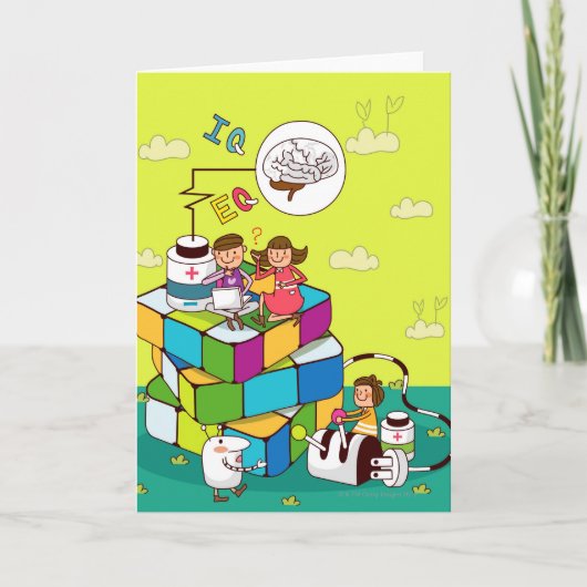 Junge mit einem Mädchen, das auf eines Rubiks Karte (Vorderseite)