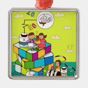 Junge mit einem Mädchen, das auf eines Rubiks Ornament Aus Metall