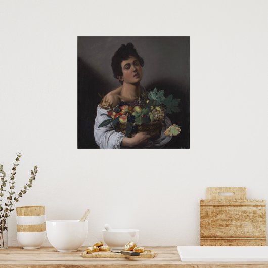 Junge mit einem Obstkorb Poster (Küche)