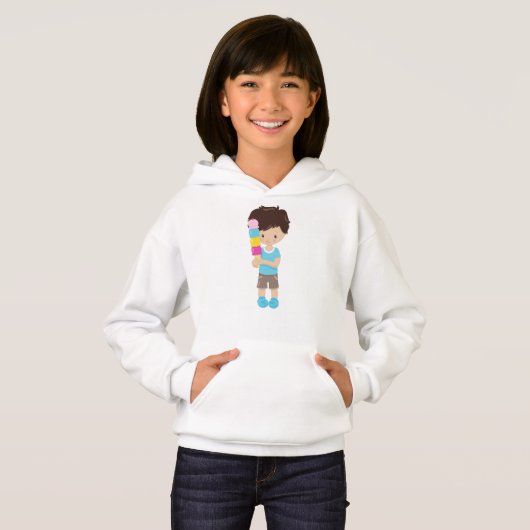 Junge mit Eiscreme, Braunhaar, Eiscreme Hoodie (Vorne ganz)
