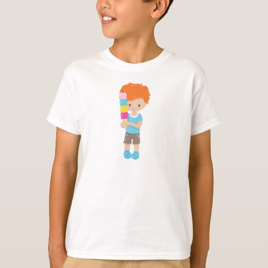 Junge mit Eiscreme, orangefarbenes Haar, Eiscreme T-Shirt (Vorderseite)
