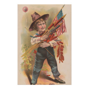 Junge mit Feuerwerk, Amerikanische Flagge, Patriot Fotodruck