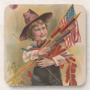 Junge mit Feuerwerk, Amerikanische Flagge, Patriot Getränkeuntersetzer