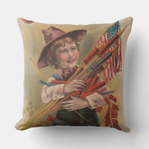 Junge mit Feuerwerk, Amerikanische Flagge, Patriot Kissen
