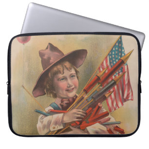 Junge mit Feuerwerk, Amerikanische Flagge, Patriot Laptopschutzhülle