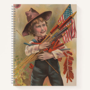 Junge mit Feuerwerk, Amerikanische Flagge, Patriot Notizblock