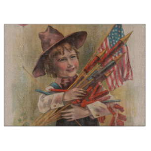 Junge mit Feuerwerk, Amerikanische Flagge, Patriot Schneidebrett