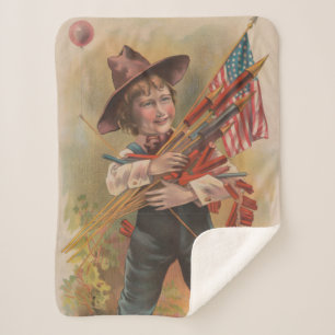 Junge mit Feuerwerk, Amerikanische Flagge, Patriot Sherpadecke