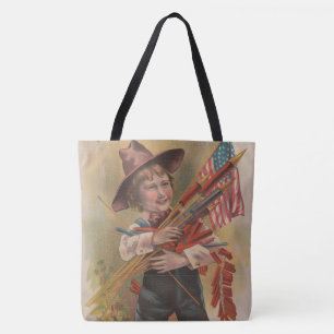 Junge mit Feuerwerk, Amerikanische Flagge, Patriot Tasche