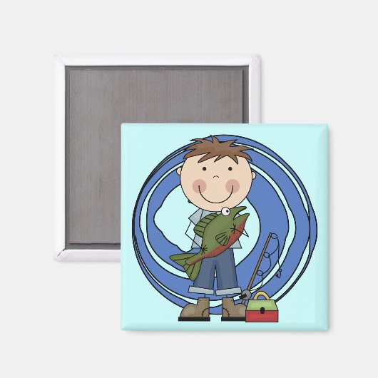 Junge mit Fisch-Shirts und Geschenken Magnet (Vorderseite/Rückseite)