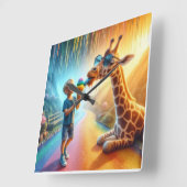 Junge mit Giraffe Quadratische Wanduhr (Winkel)