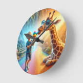 Junge mit Giraffe  Runde Wanduhr (Winkel)