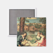 Junge mit Gitarre und zwei Mädchen sitzen Magnet (Vorderseite/Rückseite)