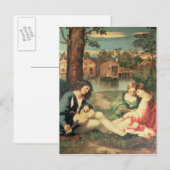 Junge mit Gitarre und zwei Mädchen sitzen Postkarte (Vorne/Hinten)
