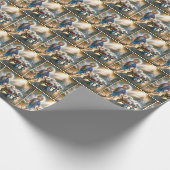 Junge mit goldene, zurückziehende Welpen im Wagen Geschenkpapier (Ecke)