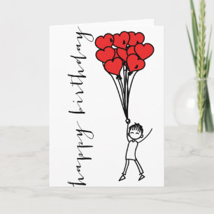 Junge mit Herzblasen Doodle Happy Birthday Card Karte