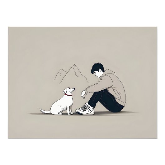Junge mit Hundekunst Fotodruck (Vorne)