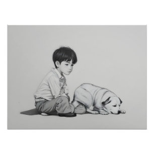 Junge mit Hundekunst Fotodruck