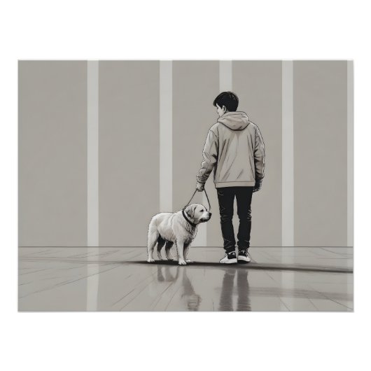 Junge mit Hundekunst Fotodruck (Vorne)