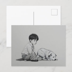 Junge mit Hundekunst Postkarte