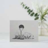 Junge mit Hundekunst Postkarte (Stehend Vorderseite)