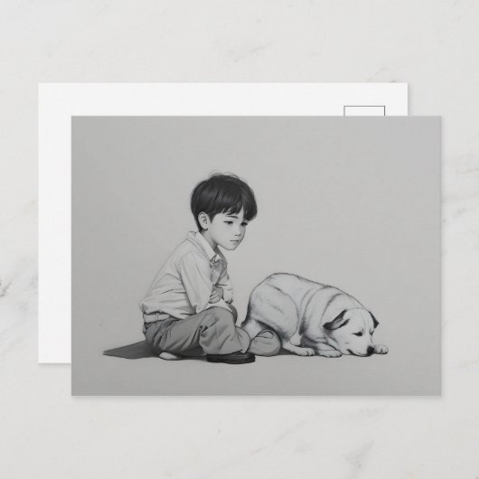 Junge mit Hundekunst Postkarte (Vorne/Hinten)