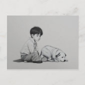 Junge mit Hundekunst Postkarte (Vorderseite)