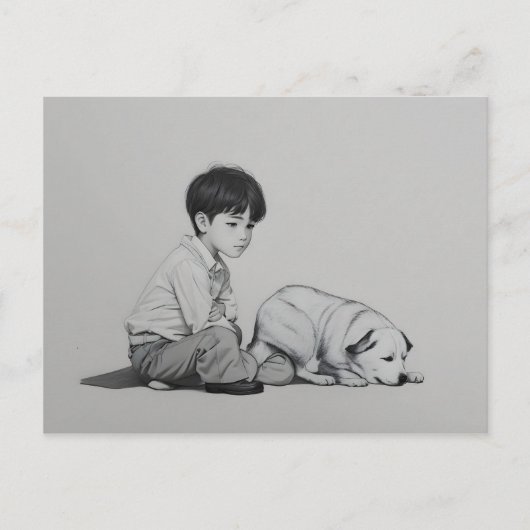 Junge mit Hundekunst Postkarte (Vorderseite)