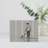 Junge mit Hundekunst Postkarte (Stehend Vorderseite)