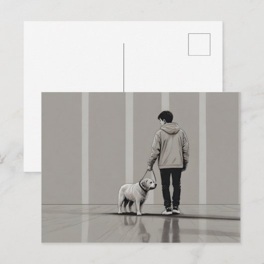 Junge mit Hundekunst Postkarte (Vorne/Hinten)