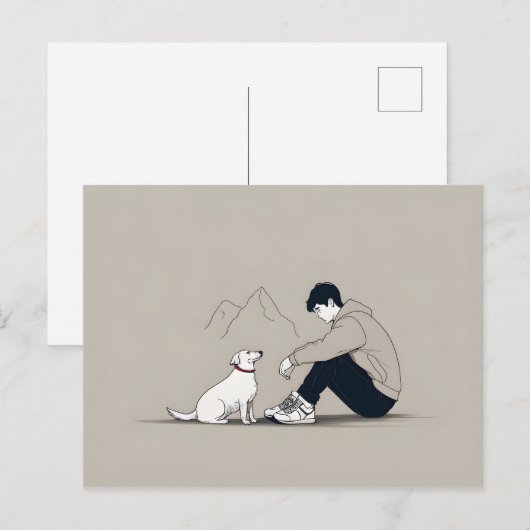 Junge mit Hundekunst Postkarte (Vorne/Hinten)