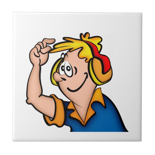 Junge mit Kopfhörer Fliese (Vorderseite)